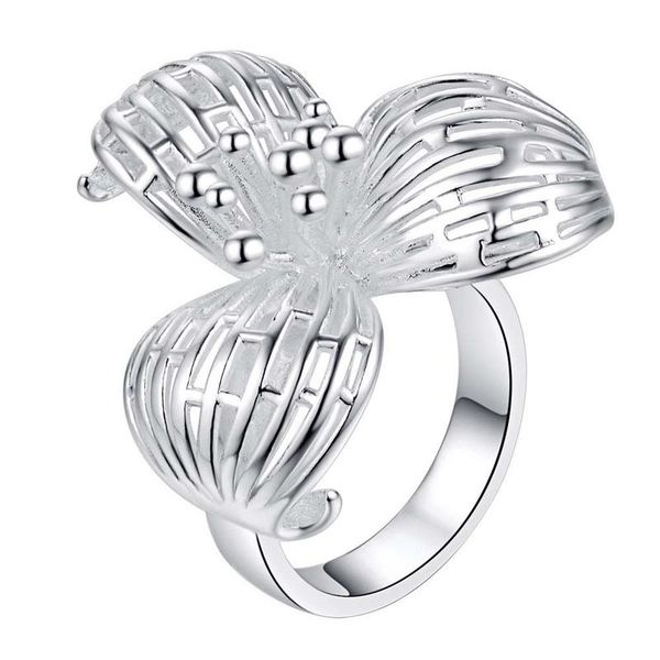 Silver Designer 3 Petal Flower Ring (Size: N1/2)