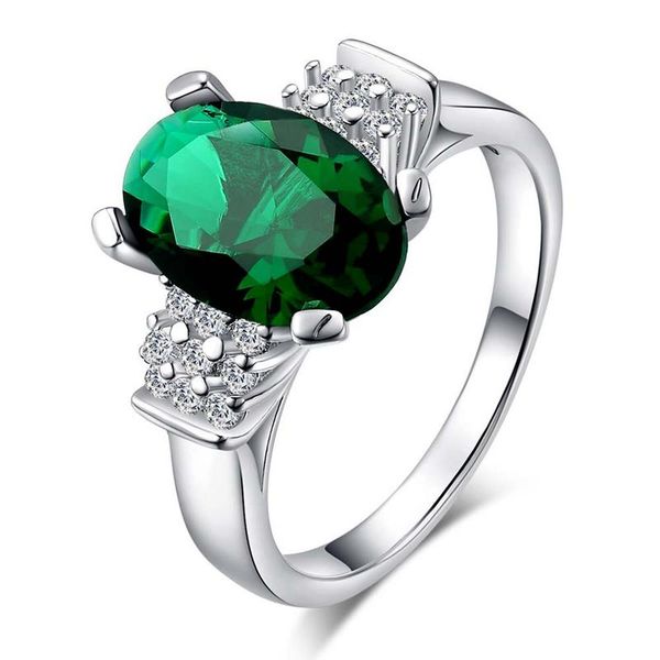 Silver Designer Ring - Emerald Green (Size: P1/2)