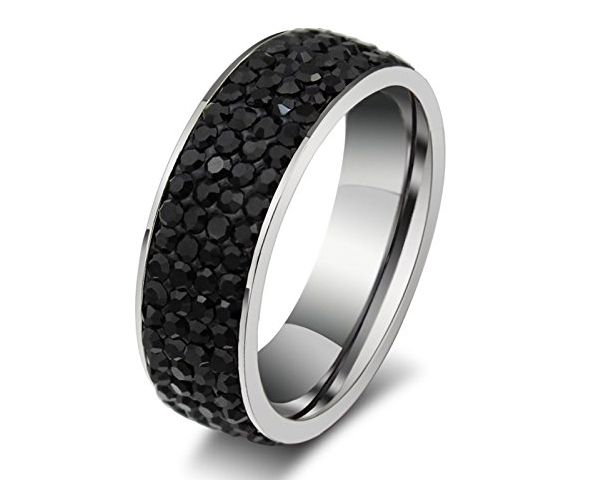 Stainless Steel 4 Row Crystal Embellished Ring - Black | Buy Online in ...