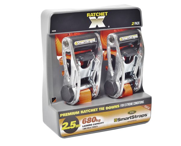 Smart Straps 2.5m Ratchet X Tie Down - Orange (2 Piece)