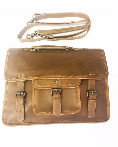 Leather Laptop Bag - Camel
