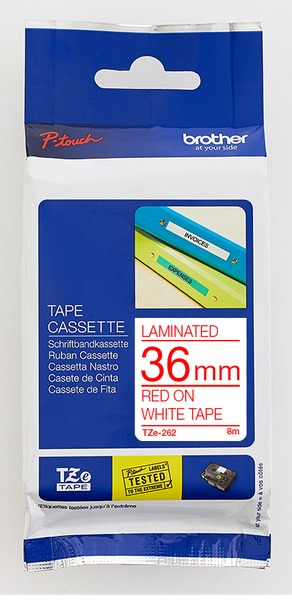 Brother TZe-262 Red on White Laminated Tape 36mm