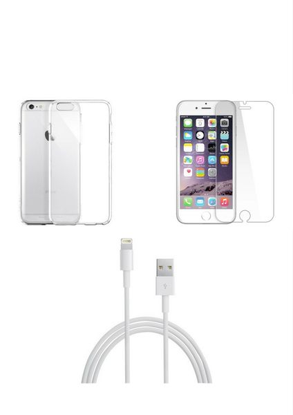 Screen Guard,Transparent Cover &amp; Charging Cable for iPhone 6