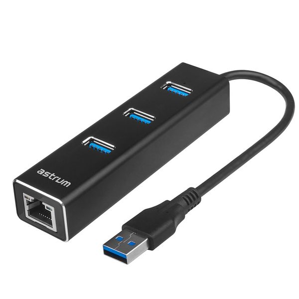 Astrum USB to Ethernet Adapter, USB3.0 3 ports, Gigabit 10/10/1000 - DA580