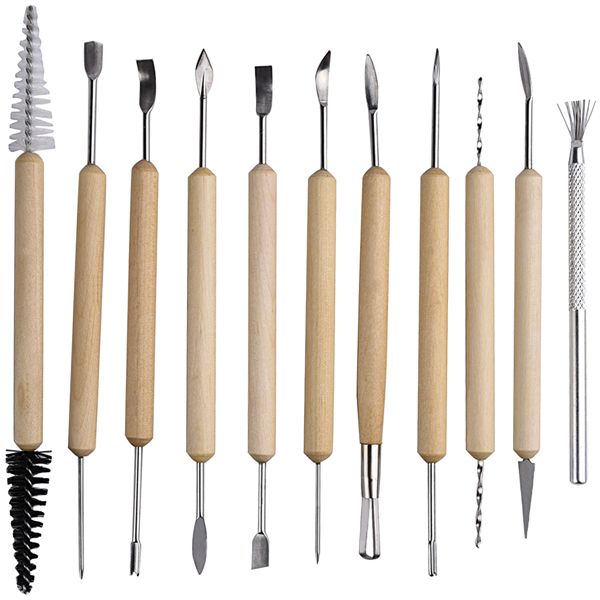Wooden Handle Clay Pottery Sculpting Tools - 11 Piece