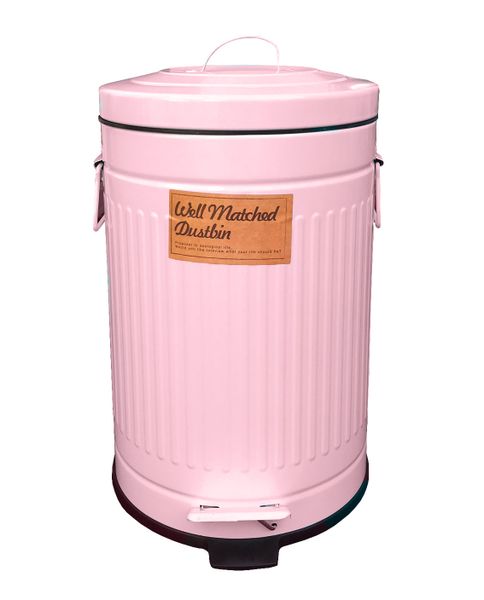 Well Matched Tin Dustbin with Pedal - Light Pink (12L)