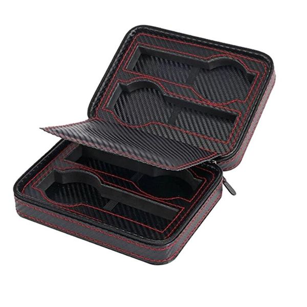 Portable 4 Slot Carbon Fiber PU Leather Watch Box