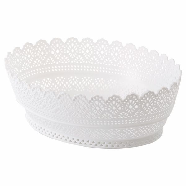 Plastic Oval Lace Design Basket - White