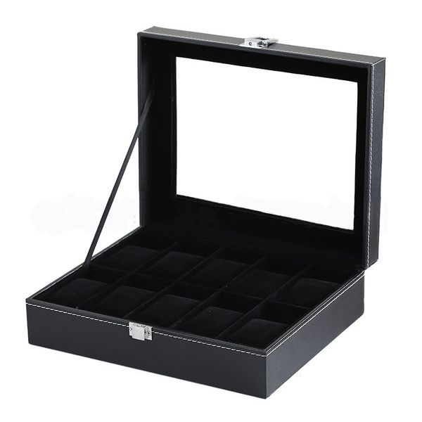 10 Slot PU Leather Watch Display Case - Black