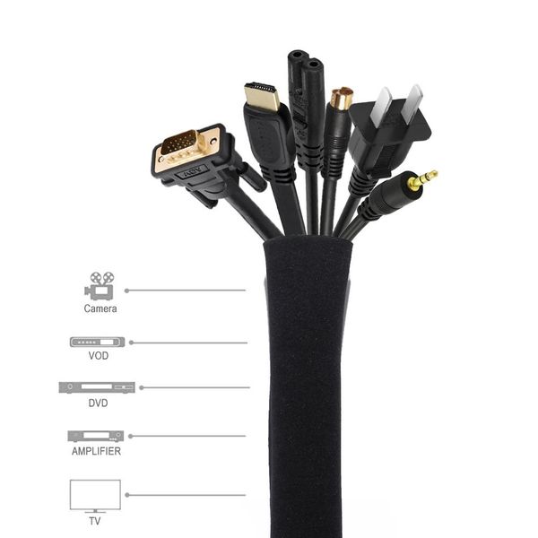 TUFF-LUV Flexible Cable Management 19-20" Sleeve Organizer - Black