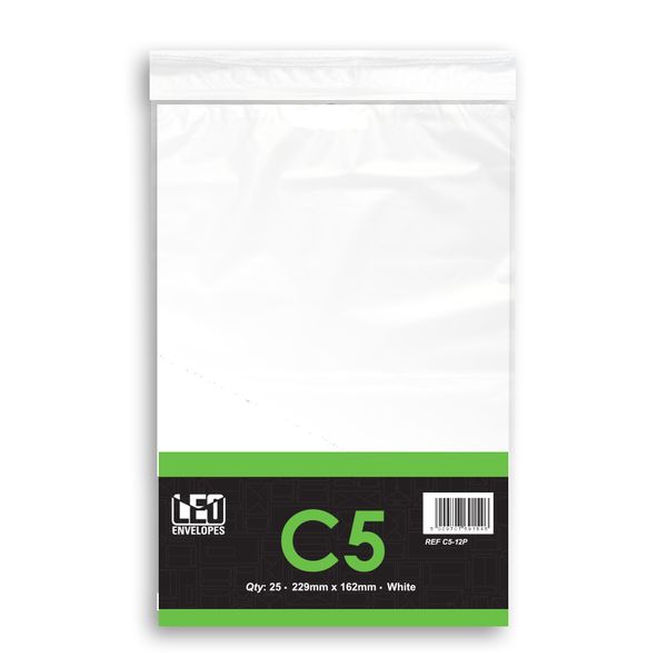 LEO: C5 White Self Seal Envelopes - Open Short Side - Pack of 25