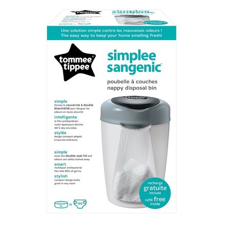 Poubelle à couches simplee sangenic et 6 recharges Tommee Tippee