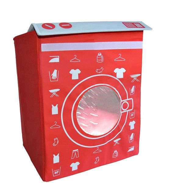 Laundry Basket - Flatpack Washing Machine Design - Red