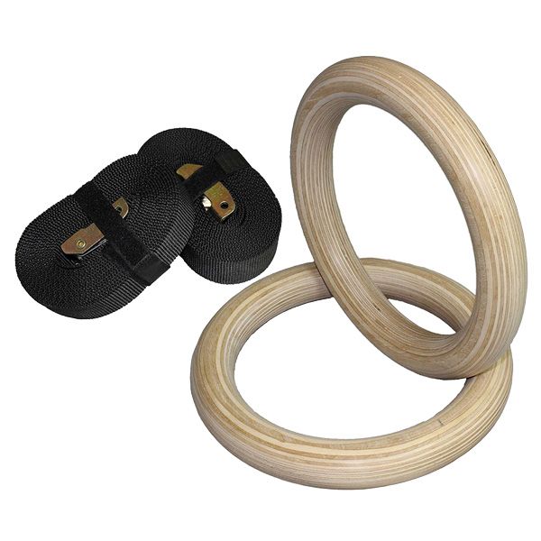 Wood Gymnastic Rings with Adjustable Straps