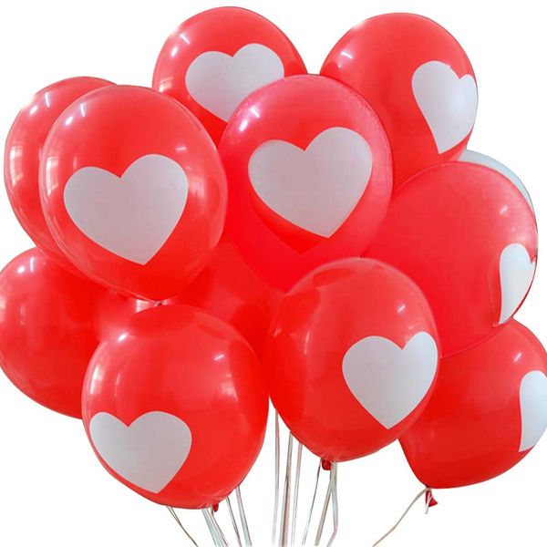 Red Balloons with White Hearts - Pack of 20