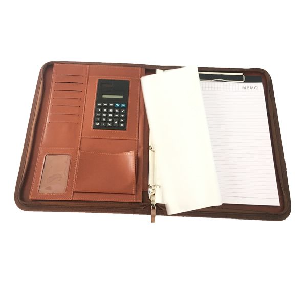 PU Leather Business Padfolio with Calculator - Brown