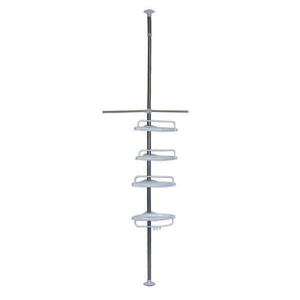 4-Tier Bathroom Constant Tension Corner Shower Pole - White