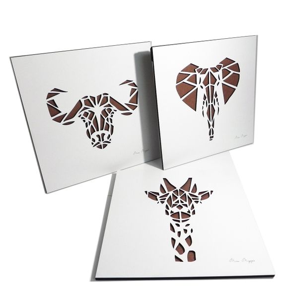 Geometric Safari Animal Wall Art - 3 Piece