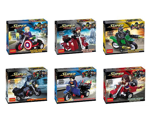 Decool 7008-7013 Super Hero Figurines with Motorcycles - Set of 6