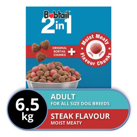 Bobtail 2 in 1 Moist Meaty Dog Food Steak Flavour 6.5kg