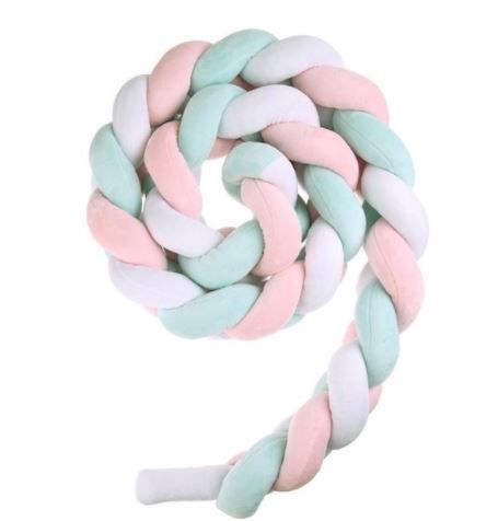 Iconix 2m Braided Cot Bumper - Pink,White &amp; Teal