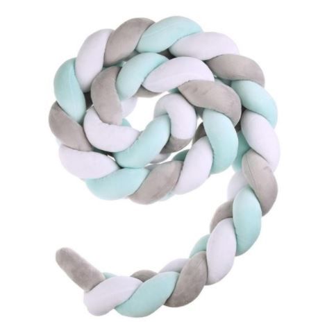 Iconix Braided Cot Bumper 2m - Teal, White &amp; Grey