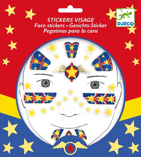 Djeco Face Stickers - Super Hero (Velvet &amp; Metal)