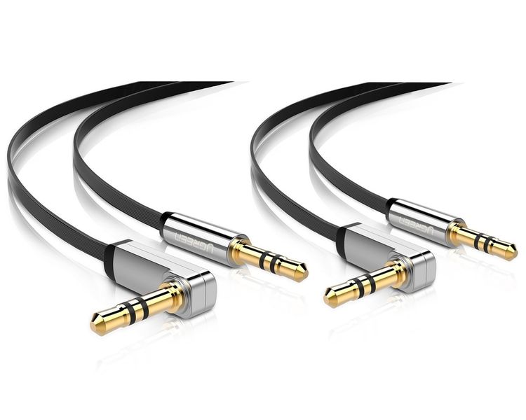 UGreen Right Angle Aux Cable, 3.5mm Male to Male, 1.5m - Black (Pack of 2)