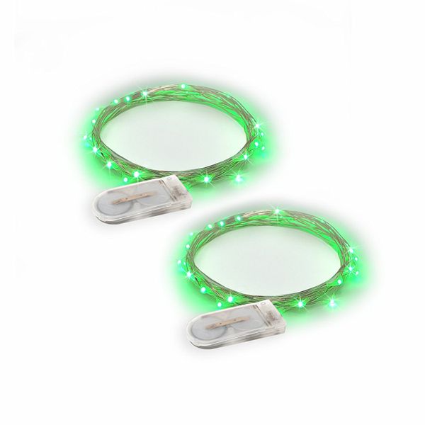 15 Micro LED Fairy String Lights - Green (2 Pack)