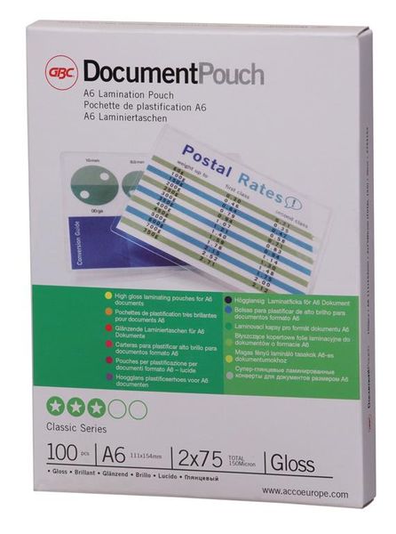 GBC Document Gloss Laminating Pouches - A6 150micron (100 Pack)