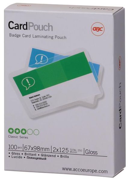 GBC Document Gloss Laminating Pouch Badge Pouch 67X98.5mm 250mic (100 Pack)