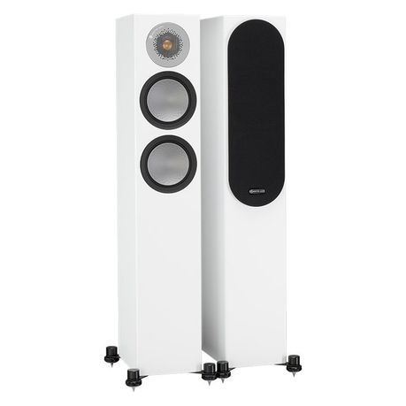 white floor standing speakers