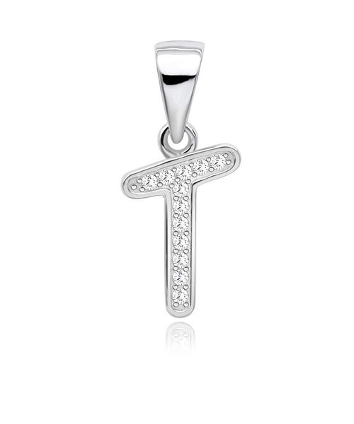 DhiaJewellery S925 Sterling Silver T Pendant with Zirconia from Swarovski