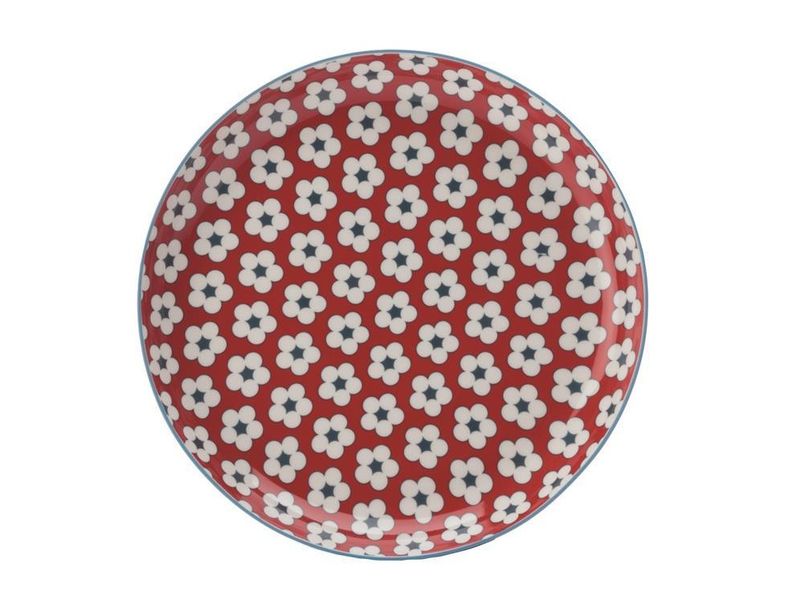 Christopher Vine - 23cm Red Cotton Bud Tapas Plate - Set of 4