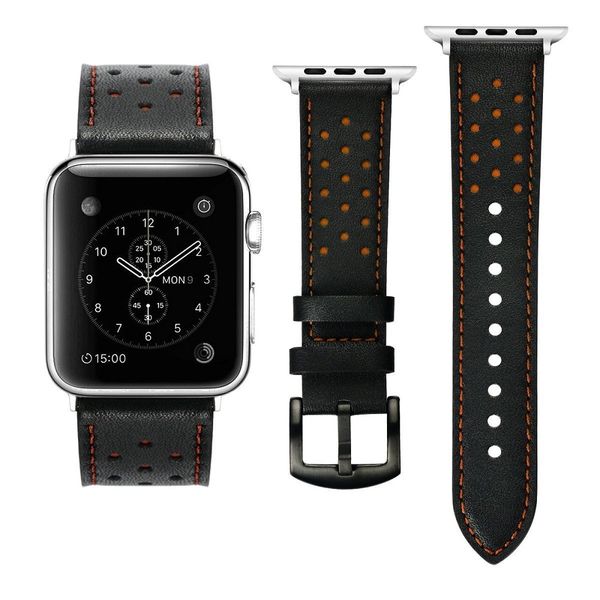 38mm Leather Band with Holes for Apple Watch - Black &amp; Orange