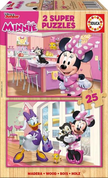 Educa Minnie &amp; The Happy Helpers Wooden Puzzles - 2 x 25 Piece
