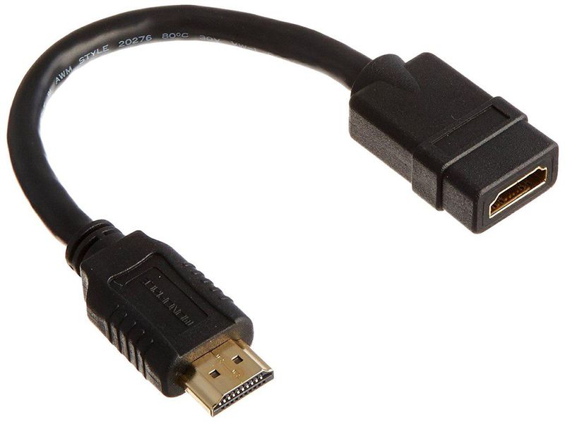 Monoprice HDMI Extension Male to Female Port Saver Cable - Black (20cm)