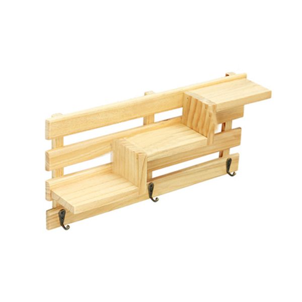 Creative 3-Tier Wall Mount Wooden Rack with 3 Hooks