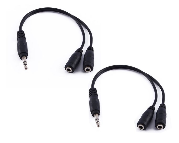 Monoprice Headphone Splitter Cable, 3.5mm M to 2 x 3.5mm F - 15cm (2 Pack)