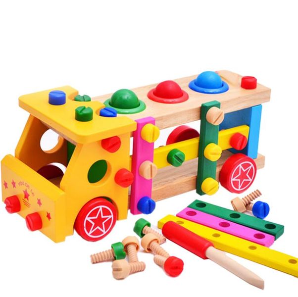 Wooden Toy Disassembly Screw Nut Vehicle Knock Ball