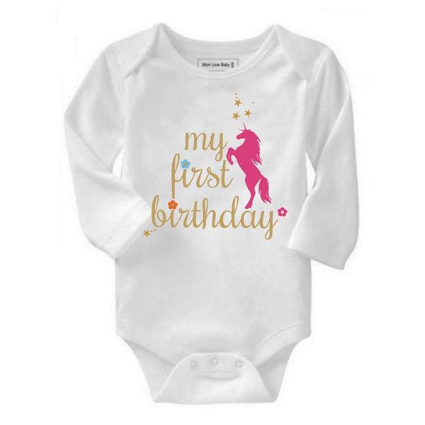 Qtees Africa 1st Birthday Unicorn Silhouette Baby Grow