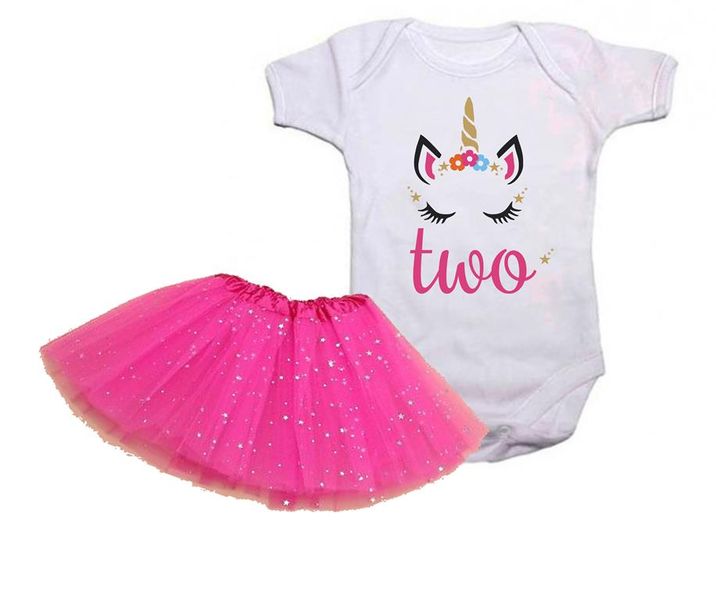 Qtees Africa 2nd Birthday Unicorn Baby Grow &amp; Tutu