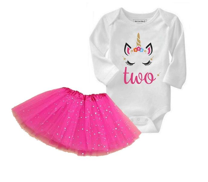 Qtees Africa 2nd Birthday Unicorn Long Sleeve Baby Grow &amp; Tutu