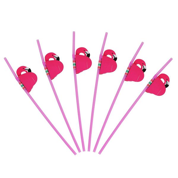 Pink Flamingo Straws For Pool Party Decorations - Set of 50