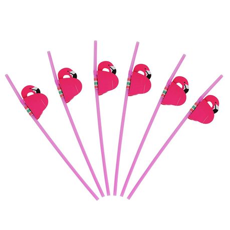 Flamingo Party Straws - Set of 5 Flamingo Disposable Paper Straws