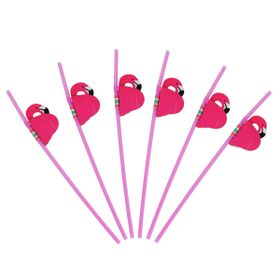 10PCS 3D Pink Flamingo Straws Summer pool Jungle Paper Drinking