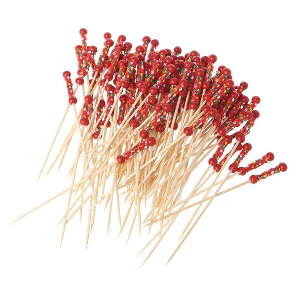 Beads Bamboo Cocktail Food Fruit Toothpicks - Set of 100