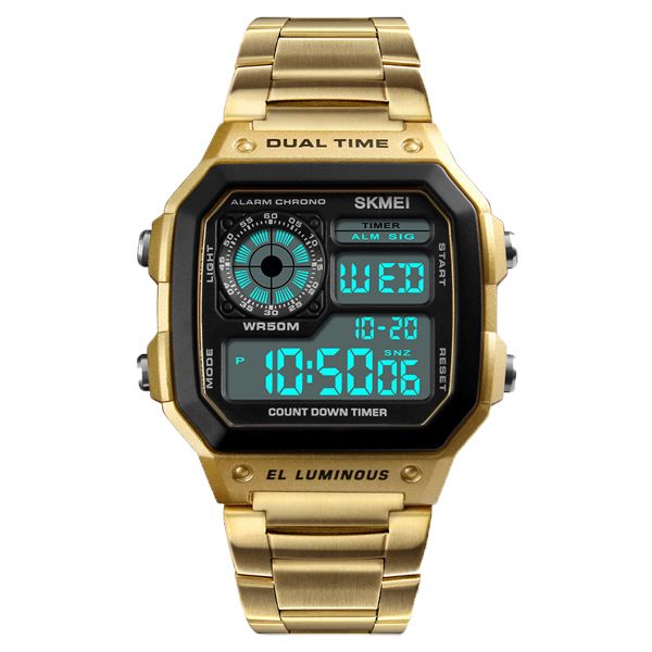 Men LED Digital Alarm Sport Watch - Gold