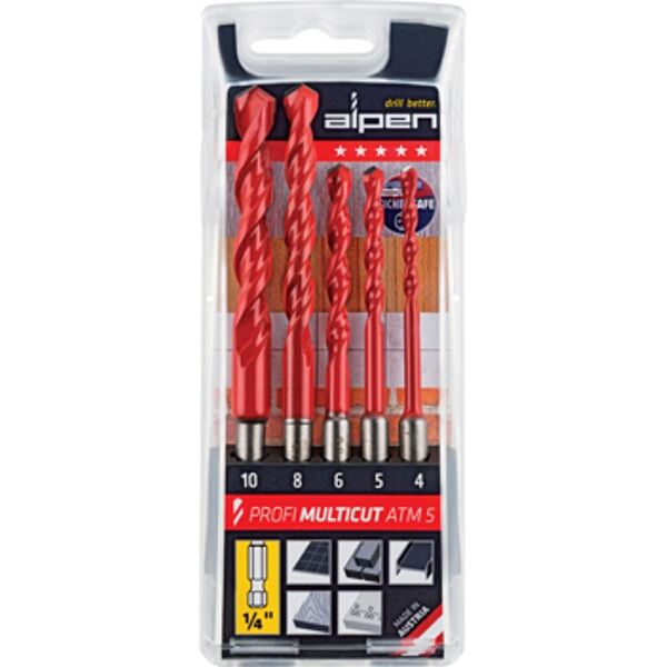 Alpen - Multicut Drill Bit Set Hex Shank - Set of 5