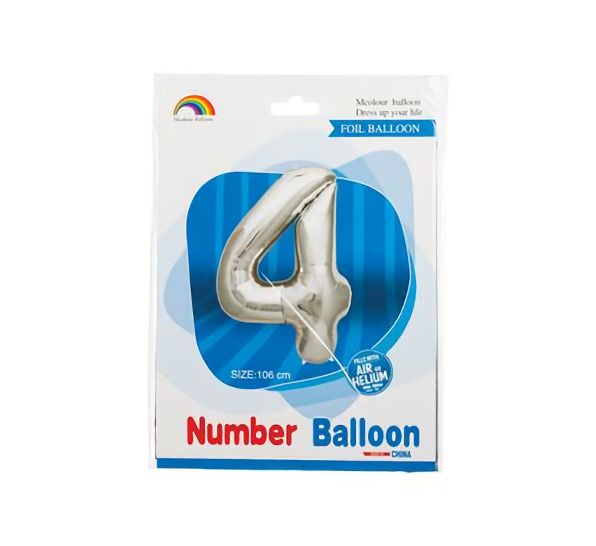 Bulk Pack x 5 Foil Silver Helium Balloons - Number 3 (106cm)